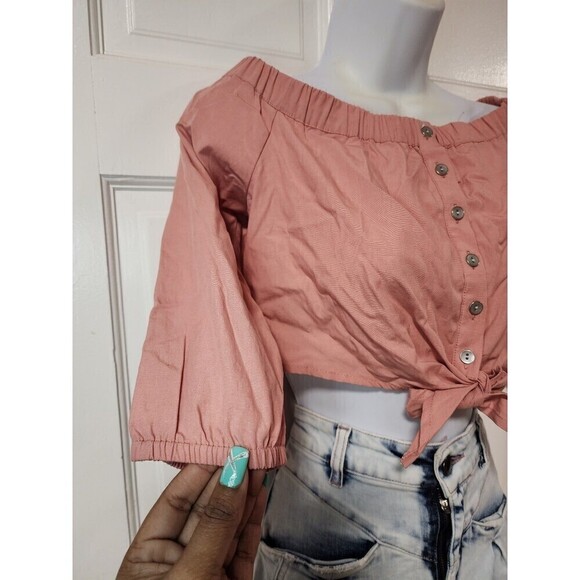 New BDG peach crop top tie buttons - Picture 2 of 12